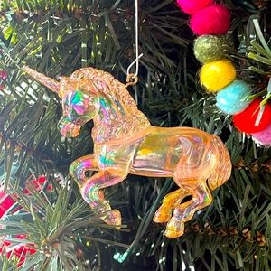 Blown Glass Iridescent Unicorn Holiday Ornament